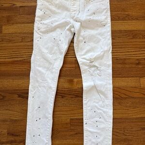 Purple Brand Jeans Men 32x32 White Paint Splatter Button Fly P001 Skinny C25